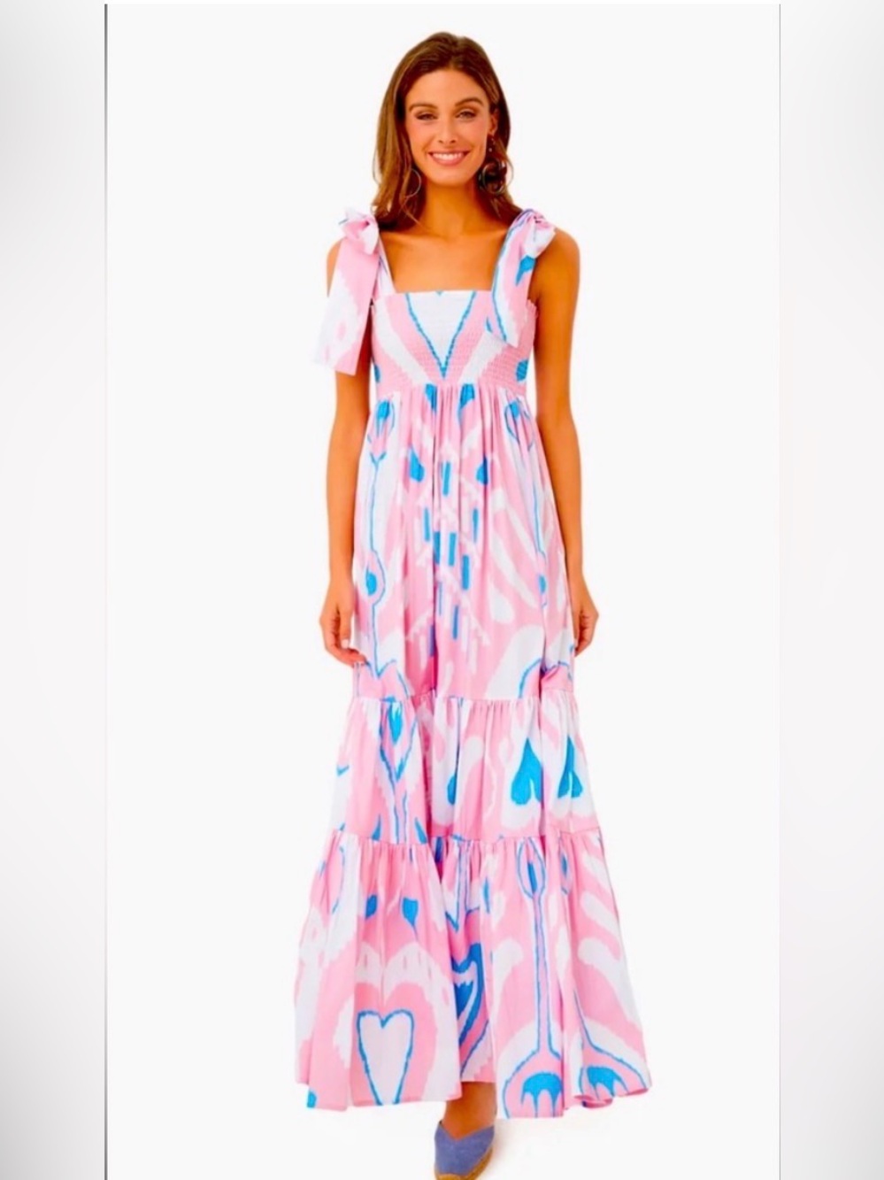 Sheridan French Kelly Dress in Pink / Blue / White Ikat